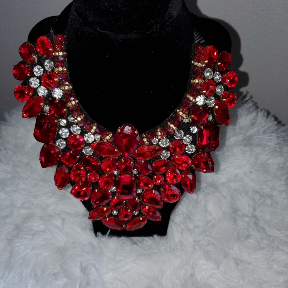 Red Teardrop Statement Bib Necklace